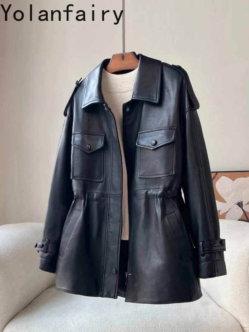 YOLANFAIRY Luxury 100% Genuine Leather Jacket Women 2026 Hot-selling Real Sheepskin Coat High Quality Waisted Leather Jackets