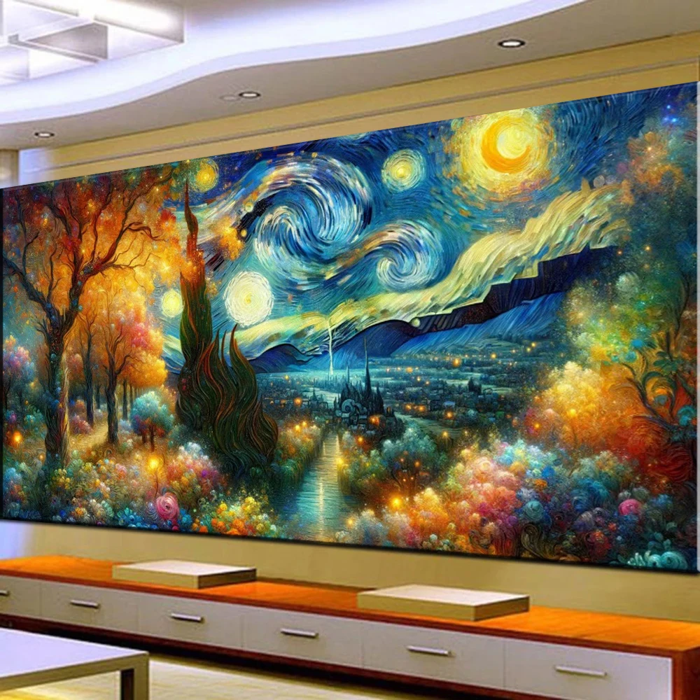 Cherry Blossoms Basking In The Sun,DIY 5D Diamond Painting The Fall Of Night Van Gogh Landscape Full Mosaic Diamond Embroidery