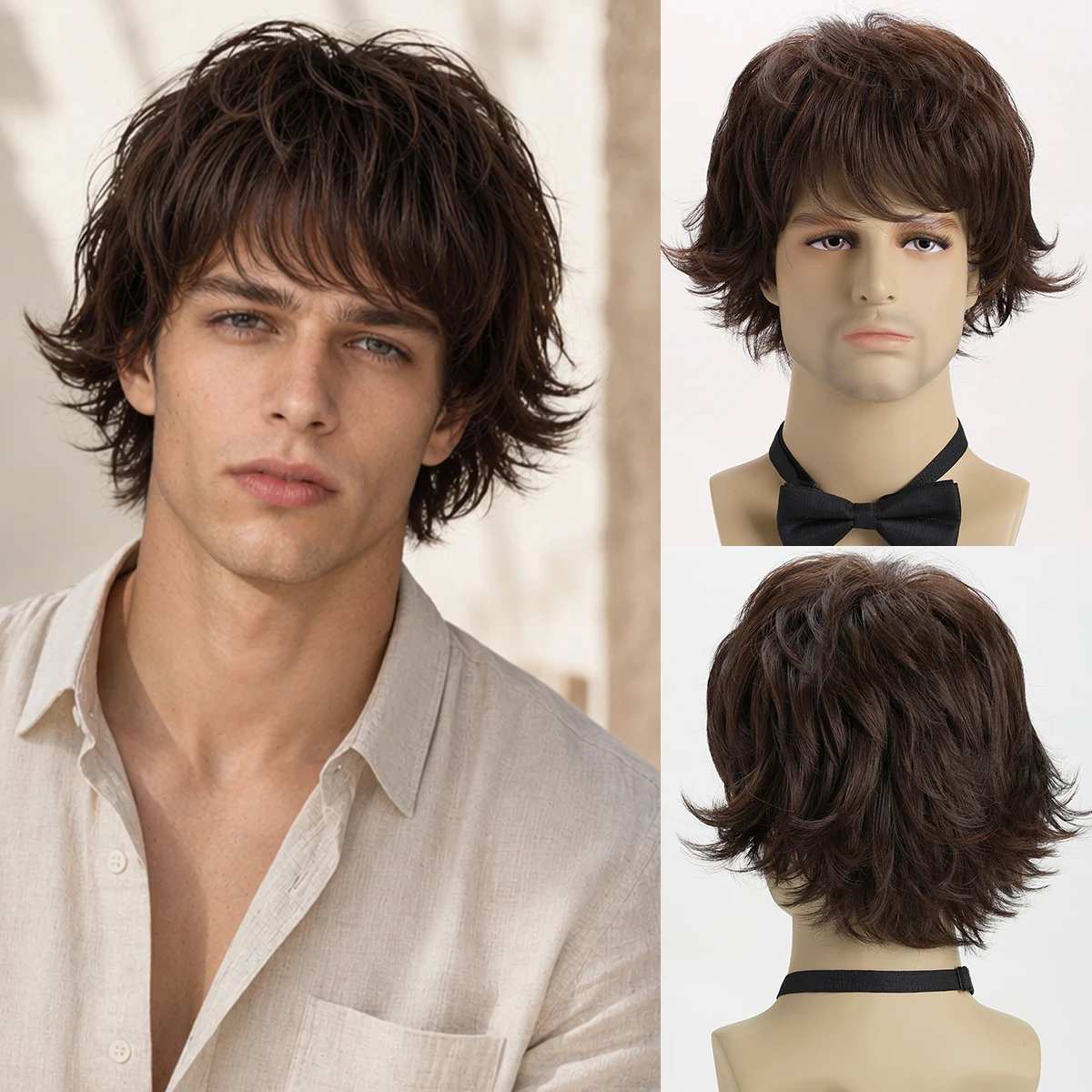 10 Inch Short Wig for Man Natural Handsome Wigs for Men Fluffy & Realistic Toupee Male Hair, Synthetic Wigs for Costume, Cospl