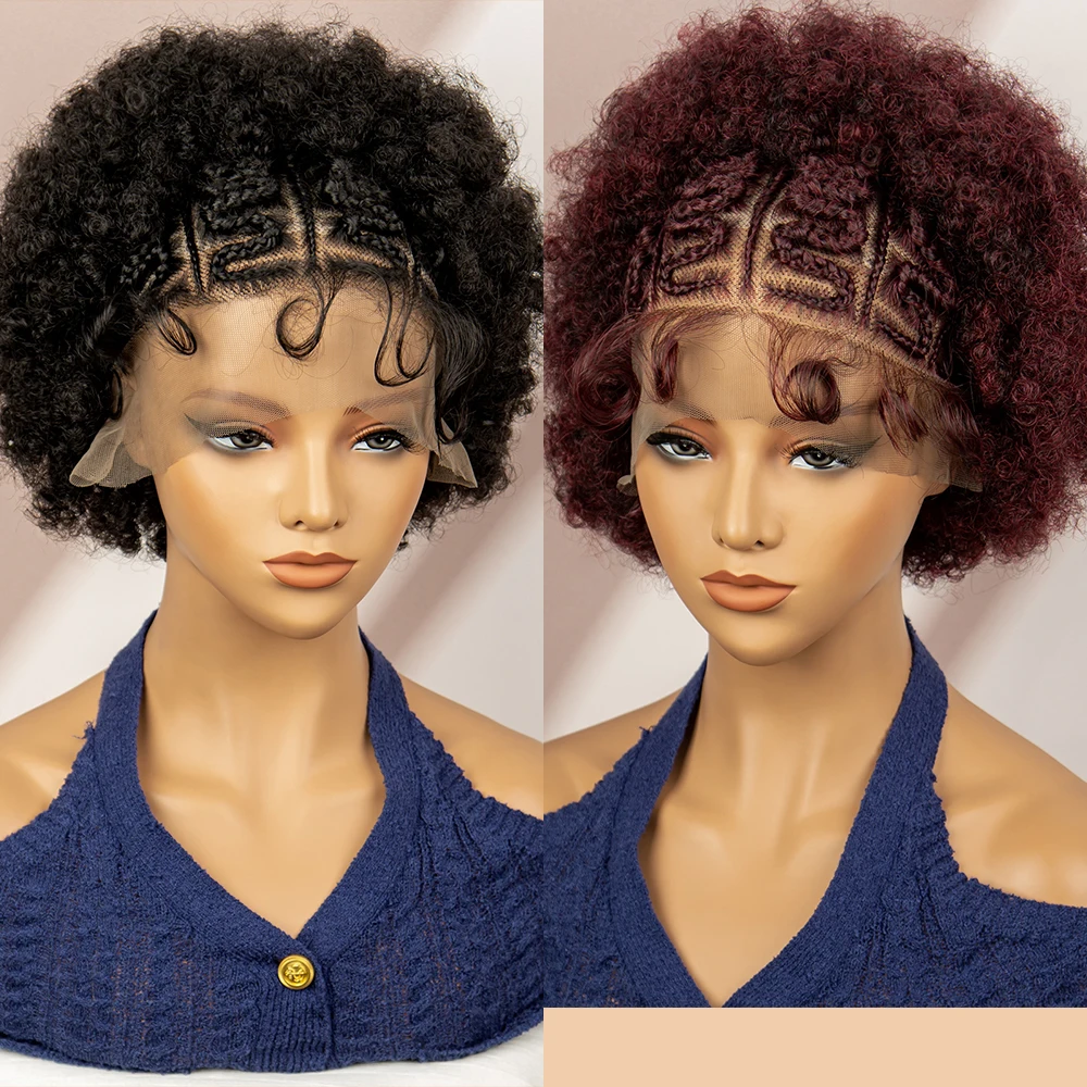 Short Braided Wigs 10 Inches Lace Front Kinky Curly Braided Wigs for Black Women Knotless Box Braid Wigs 13X6 HD Lace