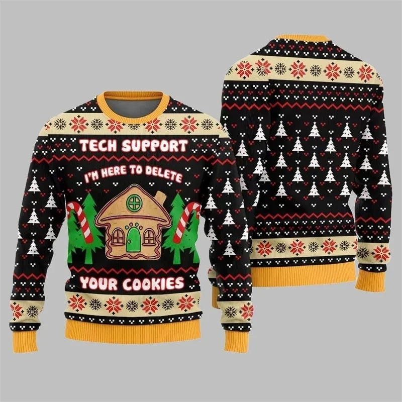 Weihnachtlicher lustiger 3D-Druck Lebkuchenmuster Hässlicher Pullover Lebkuchenhaus-Design Pullover Niedlicher Cartoon-Sweatshirt – Detail 7