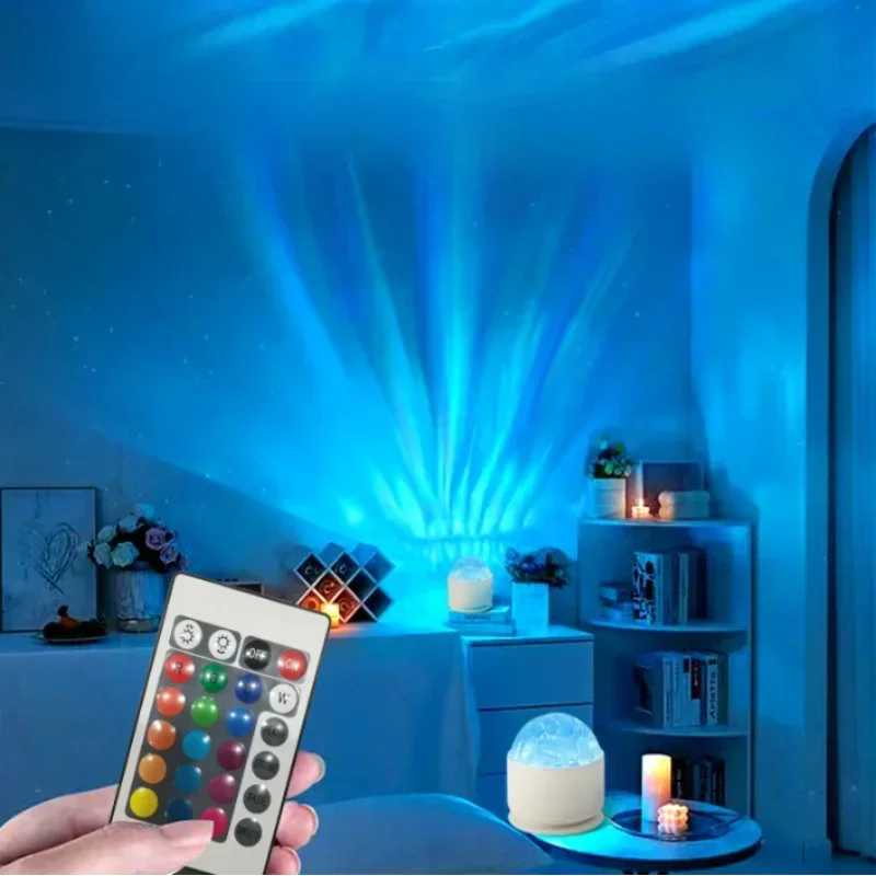 LED Projector Northern Aurora/Water Ripple Projector Lamp Night Light Remote Control Nightlight Decor USB LED Atmosphere Light
