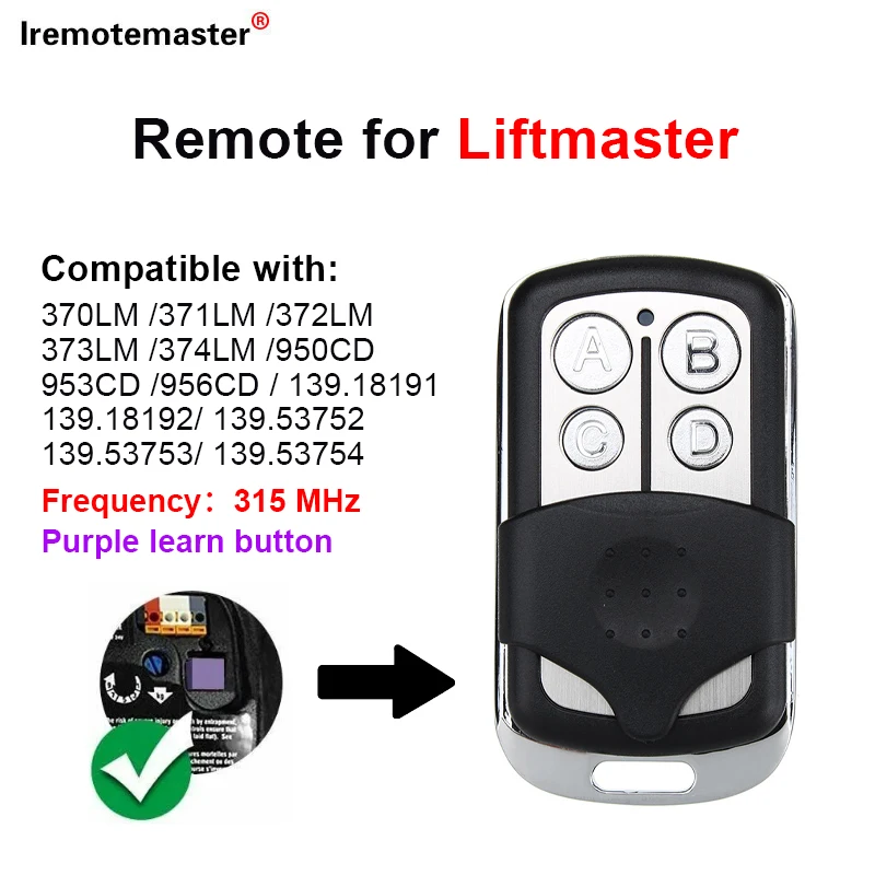 For Liftmaster 371LM 372LM 373LM 940D 950D 953D 956D Sears Craftsman 139.18191 139.18192 315MHz Garage Door Opener