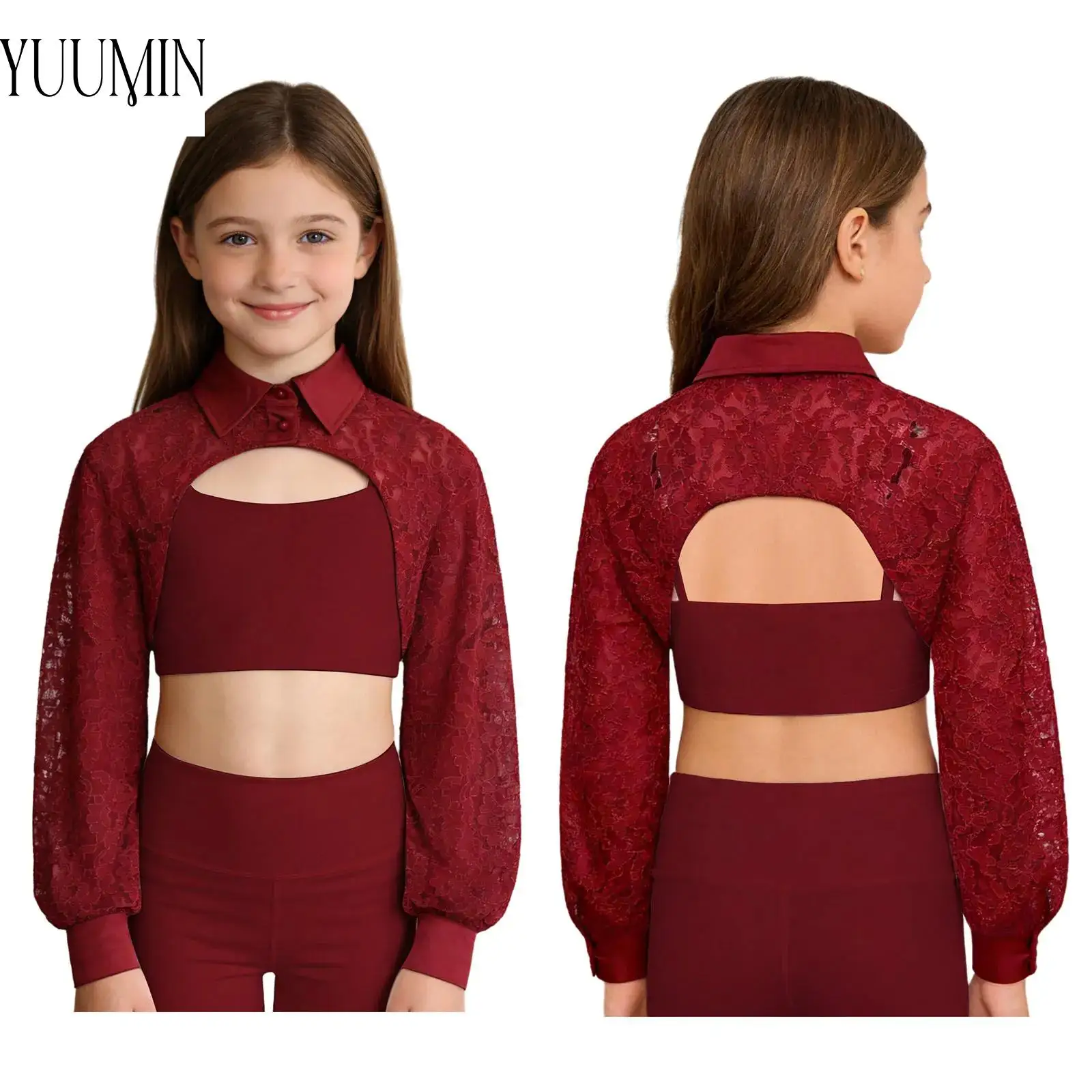 

Детская кружевная одежда с цветочным принтом для девочек, стильная элегантная танцевальная одежда с короткими плечами, спортивная верхняя одежда с длинными рукавами для ужина, свадьбы, дня рождения