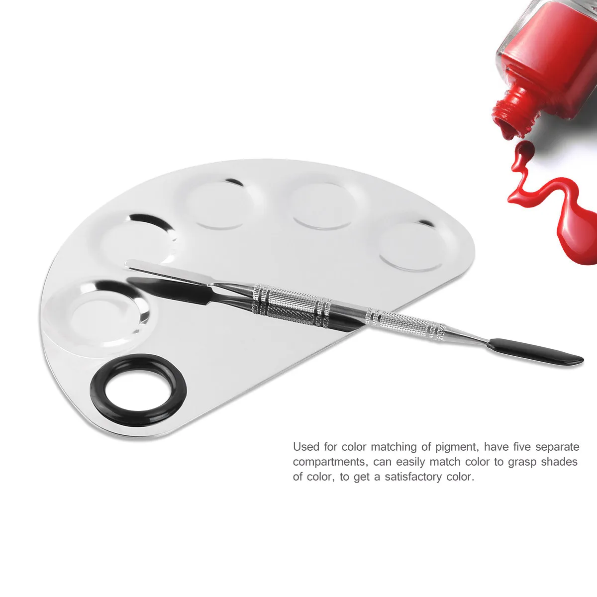 Five Holes Stainless Steel Makeup Palette Mixing Tray Double Ended Spatula Tool for Foundation Lipstick Eye Shadow