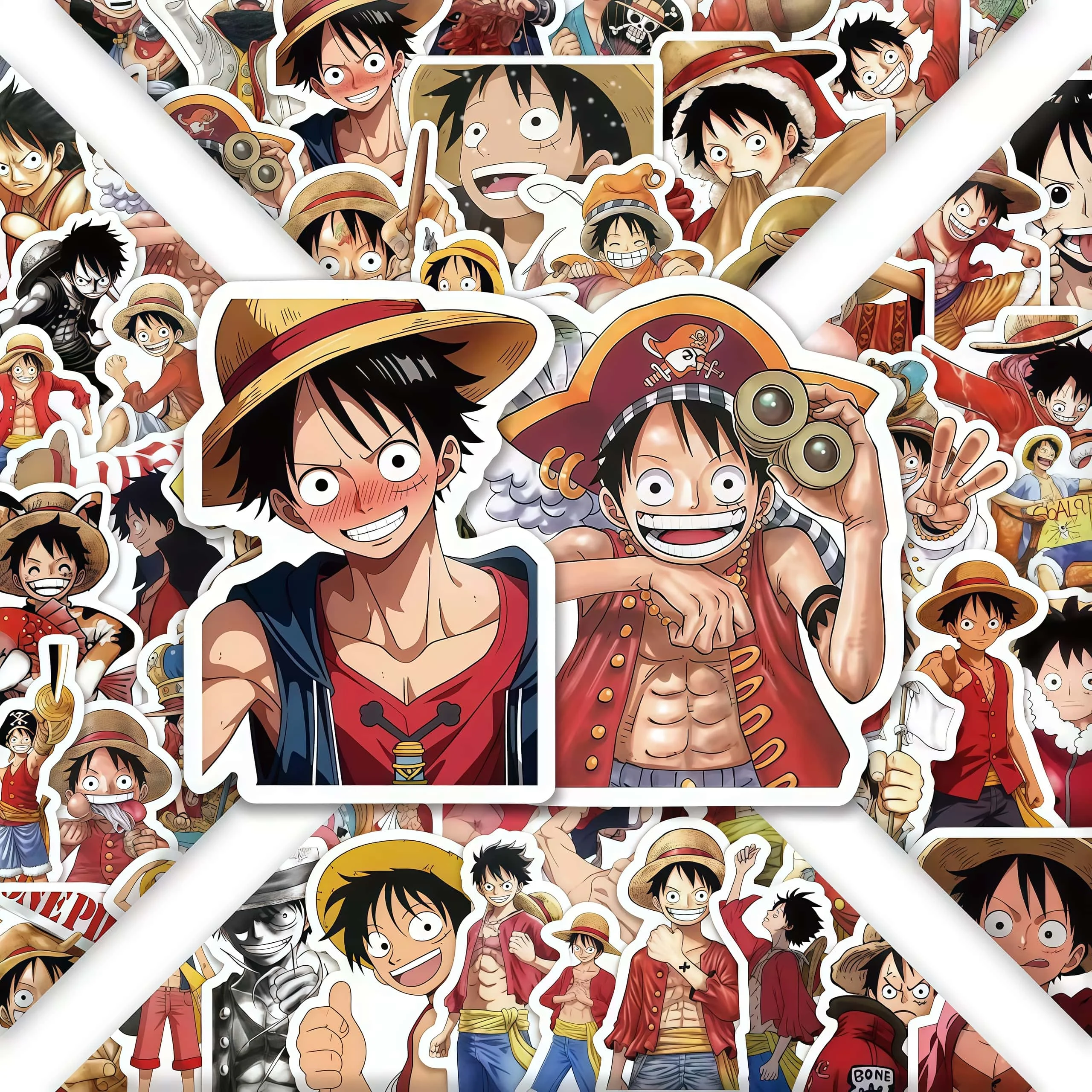 60Pcs One Piece Luffy Anime Stickers, Multi-expression Luffy Decals for Bottle Laptop Luggage Fan DIY Decor