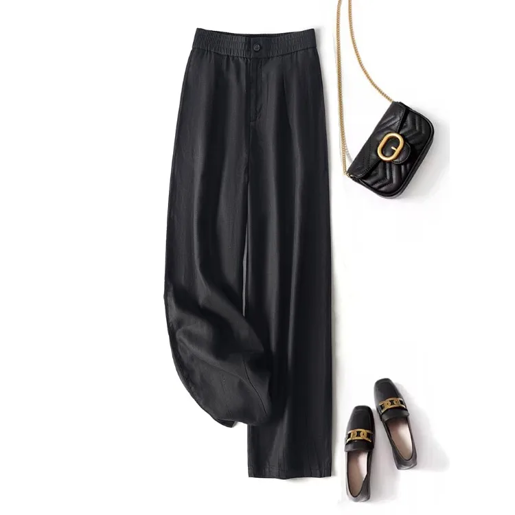 

Casual Cotton Linen Women's Wide Leg Pants Straight Leg Fashion High Waist Suit Style Summer New Arrival plus Size Trousers