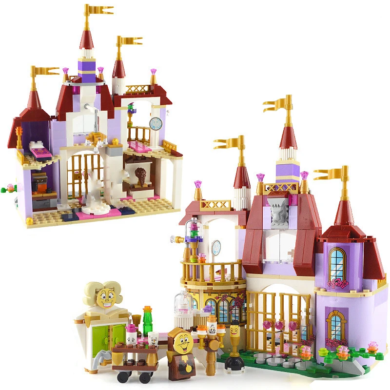 New Friends Beauty And The Beast Princess Belle\'s Enchanted Castle Building Blocks Girl Kids Model Toys