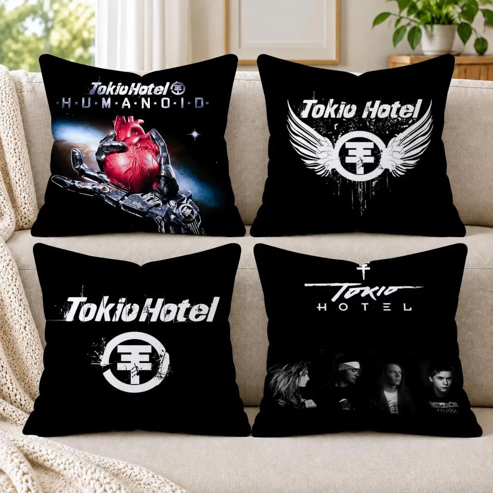 Rock Band T-Tokio H-Hotel Cushion Cover Short Plush Double-Sided Printing Sofa Bedroom Pillow Case Aesthetic Home Decor
