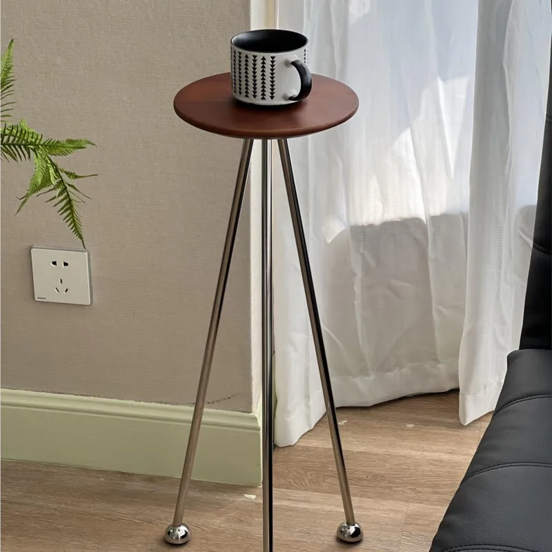 MOMO Stainless Steel Small Coffee Table Round Table Projection Flower Rack Balcony Small Bedside Small Side Corner Table - Image 4