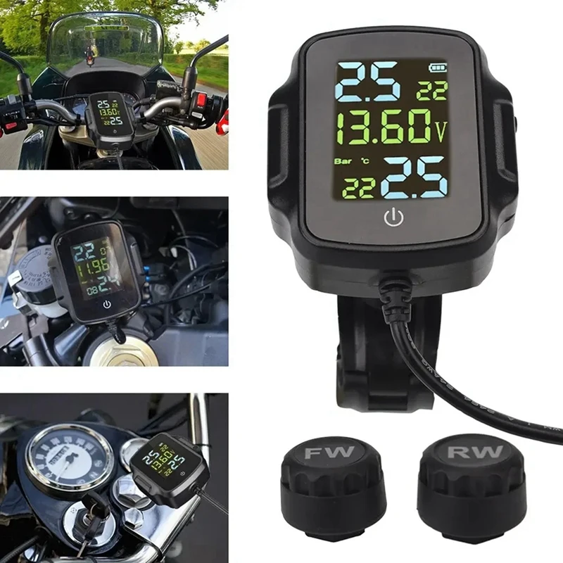 TPMS Motorcycle Tire Pressure Monitoring System With 2 External Sensors Smart Tyre Alarm Kit Universal