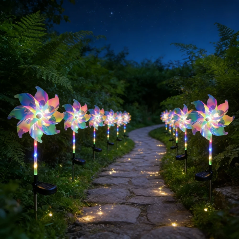2PC Solar Colored Windmill Ground Mounted Light, LED Waterproof Garden Light, Suitable For Outdoor Garden Landscape Decoration