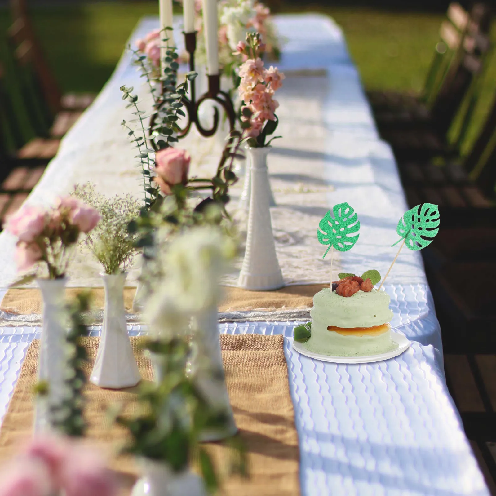 24Pcs Turtle Leaf Design Cake Toppers Wood Material Creative Birthday Cake Decoration Cupcake Picks Cupcake Ornaments