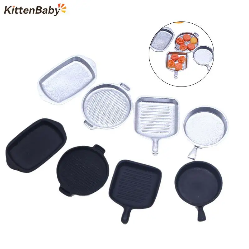 4Pcs/Set 1:12 Dollhouse Miniature Baking Tray Pan Steak Skillet Kitchenware Model Kitchen Decor Toy Doll House Accessories