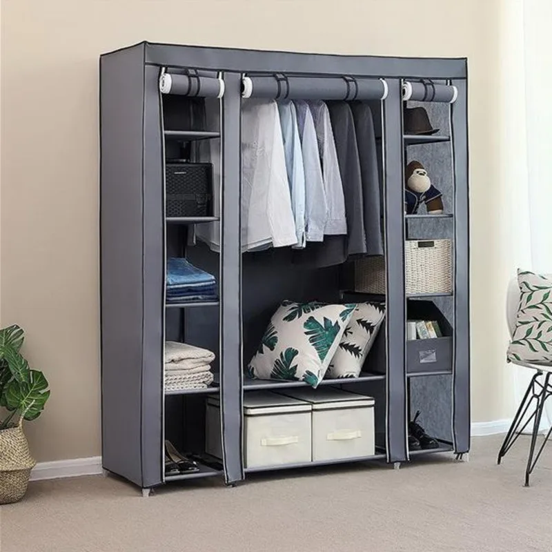 

Fold able Wardrobe Rental Room Bedroom Clothes Closet Double Rod Clothes Storage Organizer Wardrobes Living Room Home Furniture