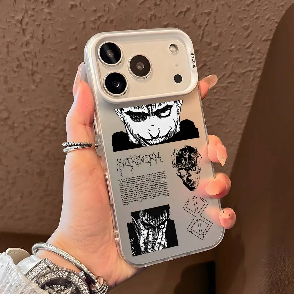 حافظة هاتف رائعة من أنيمي B-Berserk لهاتف آيفون 17 16 15 14 13 12 11 Pro Max Air متعدد الألوان ماتي ليزر معدني أورورا فوندا