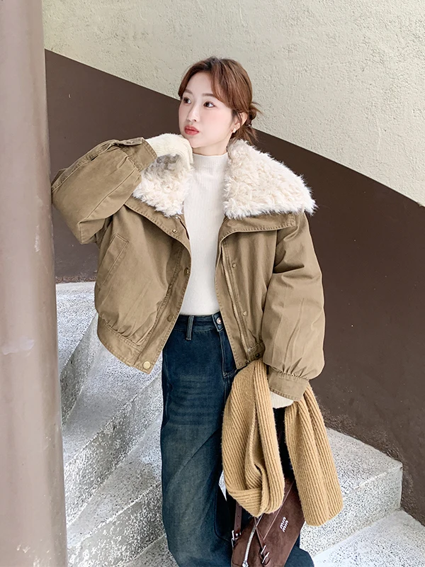 

Женская короткая парка-пуховик белого цвета с большим воротником, модная зимняя верхняя одежда, теплая, с наполнителем из перьев