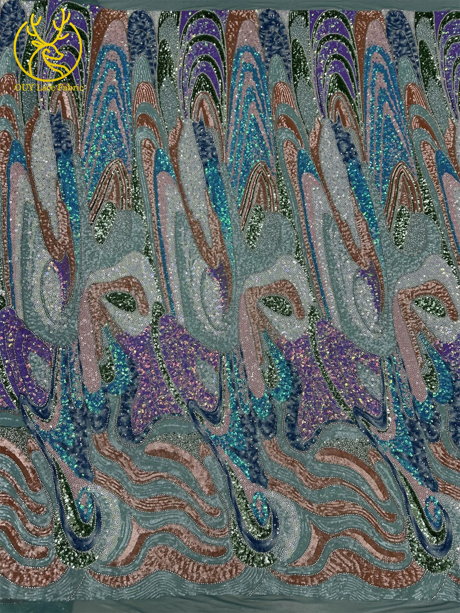Wunderschöner Bunter Damen-Hochzeitskleiderstoff Handgefertigte Perlen-Stickerei Vollständig mit Pailletten Besetzter Afrikanischer Hochwertiger Spitzenstoff – Detail 14