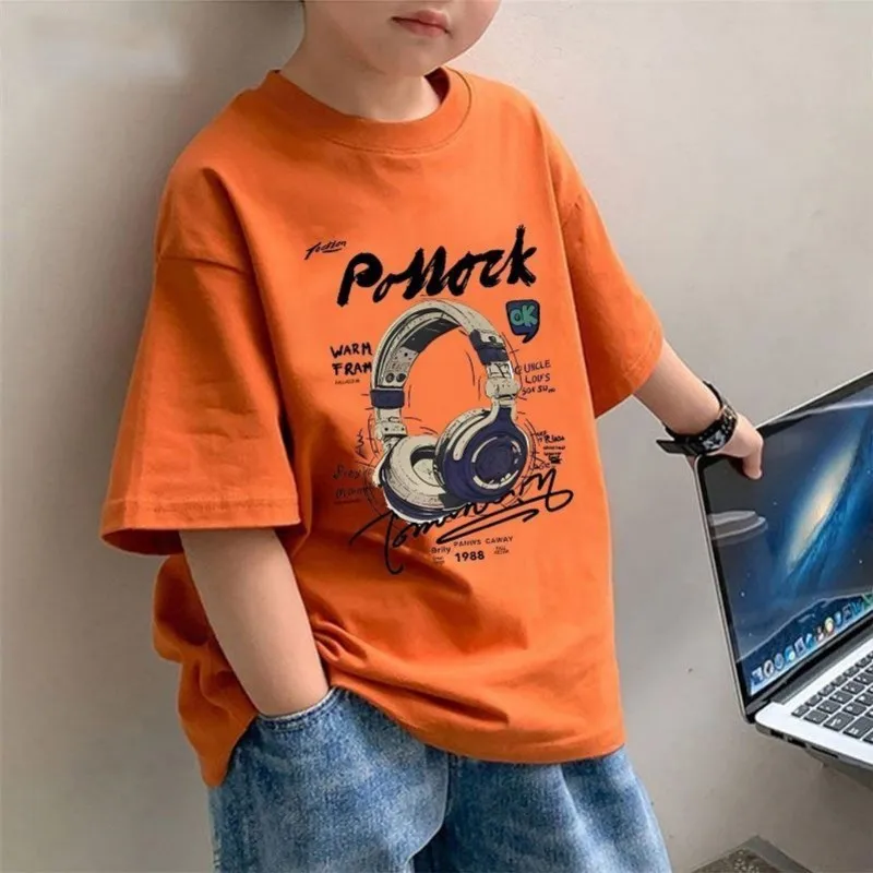

Children's summer pure cotton short sleeved T-shirt fashionable new style loose top for boys and girls