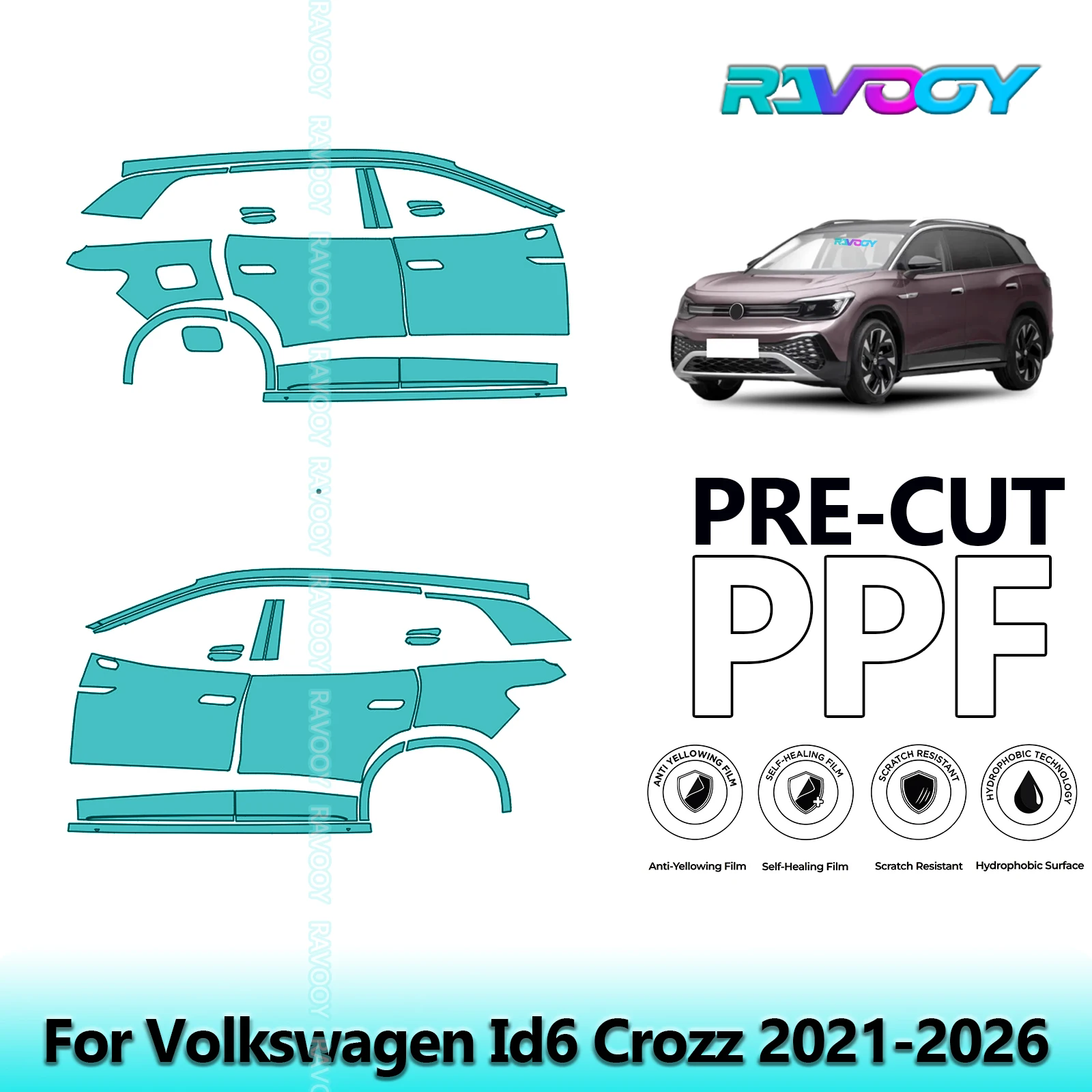 

For Volkswagen Id6 Crozz 2021-2026 8.5mil Clear Matte Pre-Cut PPF Door & A/B Pillar Kit TPU Paint Protection Film Set