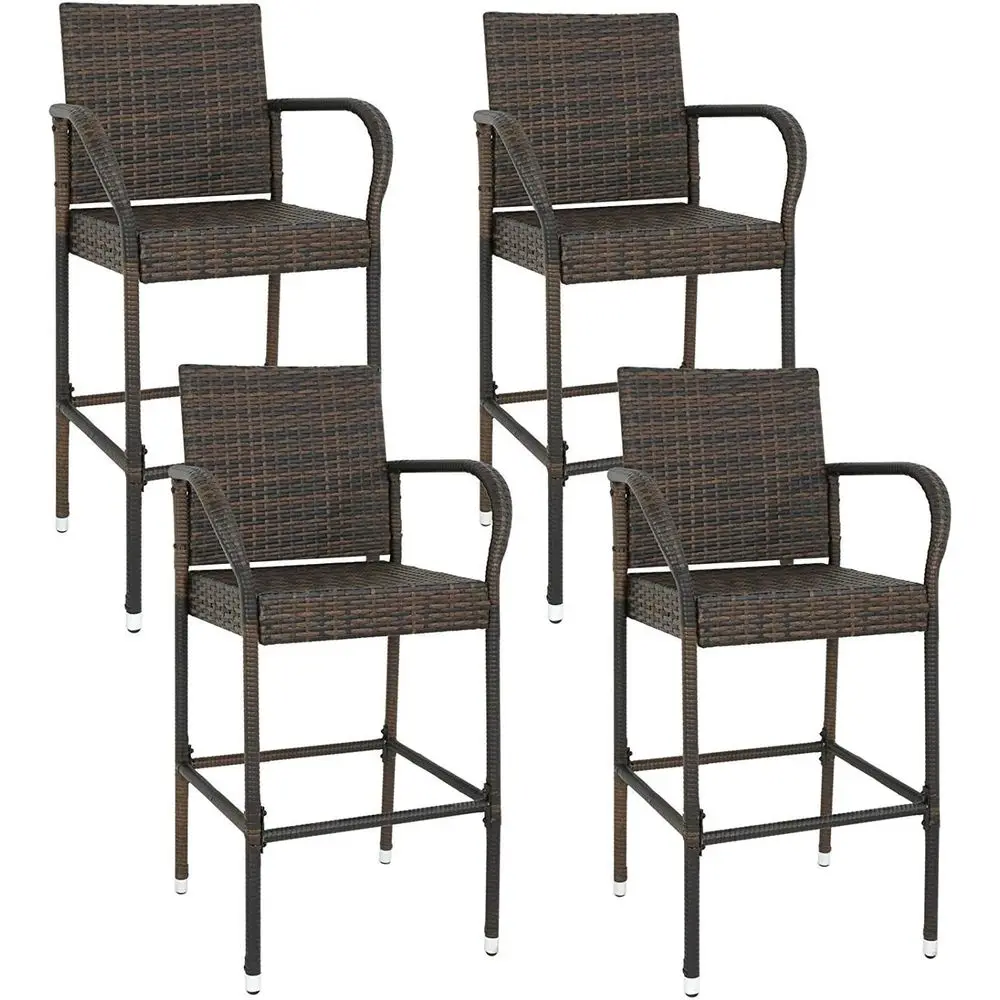 

Set of 4 All-Weather Brown Wicker Outdoor Patio Bar Stools