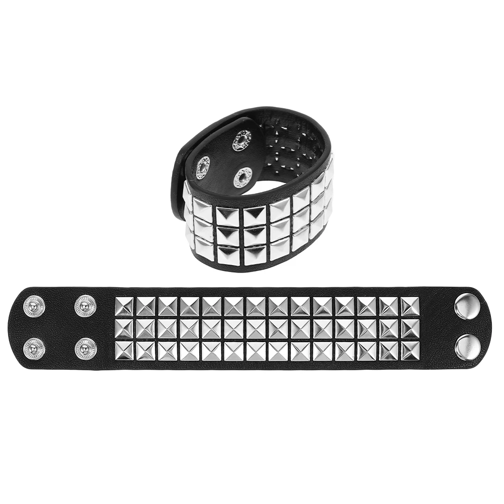 

2pcs Bracelet Pu Punk Wristband Rivets Vintage Studded Arm Band For Men Women Gothic Halloween Party Accessory