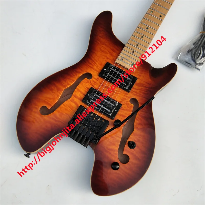 new Big John Semi hollow F hole headless electric guitar,Normal Frets Maple Fingerboard  BJ645 646