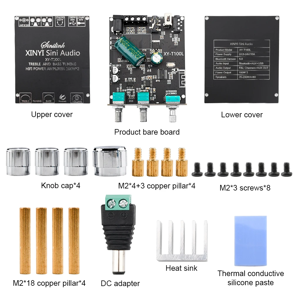 T100L BT 5.0 Stereo Digital Power Amplifier Board Module With Preamp Treble And Bass Adjustment 100Wx2