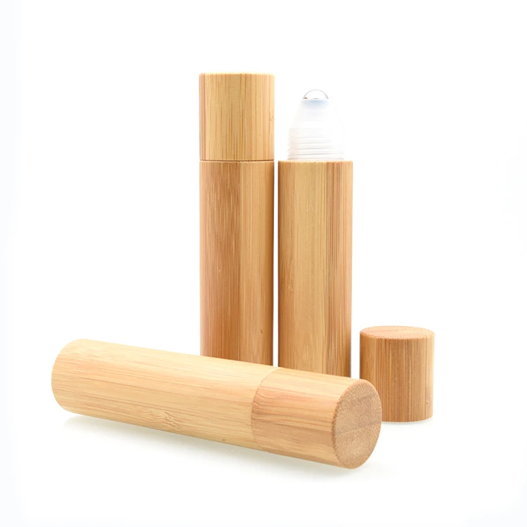 50/100Pcs Empty15ml Luxury Full Bamboo Roll On Bottle with Metal Roller Plastic Inner For Essential Oil Perfume Travel Packaging