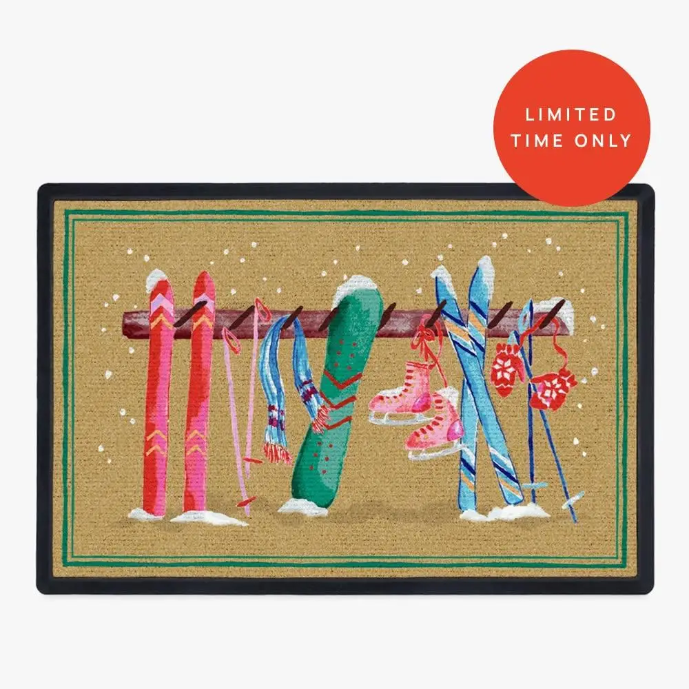 Welcome Doormat Winter Skiing Snowboard Printed Rug Rectangle Entrance Carpet Non Slip Ice Skates Cabin Floor Mat