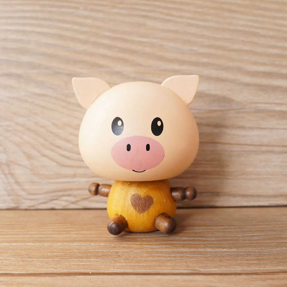 

2 Pcs Car Bobble Head Interior Accessory Dashboard Decorations Animal Home Wooden Cab