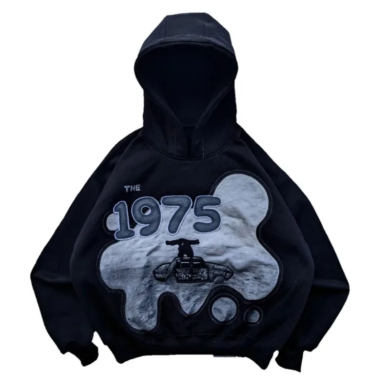 European and American Street Fashion Pullover Anime Letter Print Oversized Hoodie Men Y2k Harajuku Hip-hop Rock Jacket Women