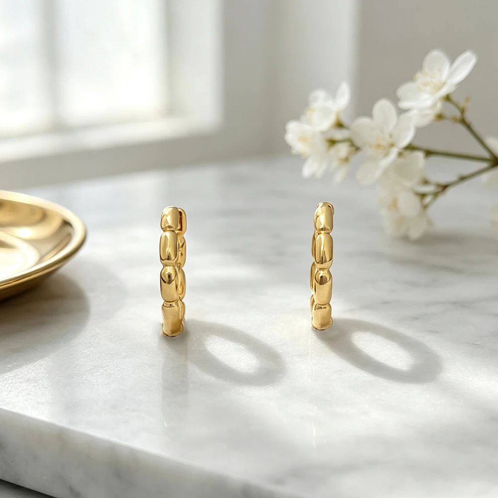 Rice Grain Splicing Earrings, Simple Gold Oval Bead Ear Clips, Versatile Geometric Hoop Earrings for Commuting