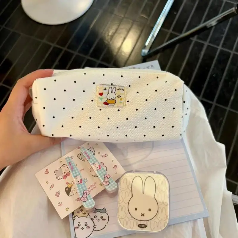 Cartoon Anime Miffy Polka Dot Zipper Storage Bag Creativity Large Capacity Cosmetic Bag Cute Student Stationery Pencil Case