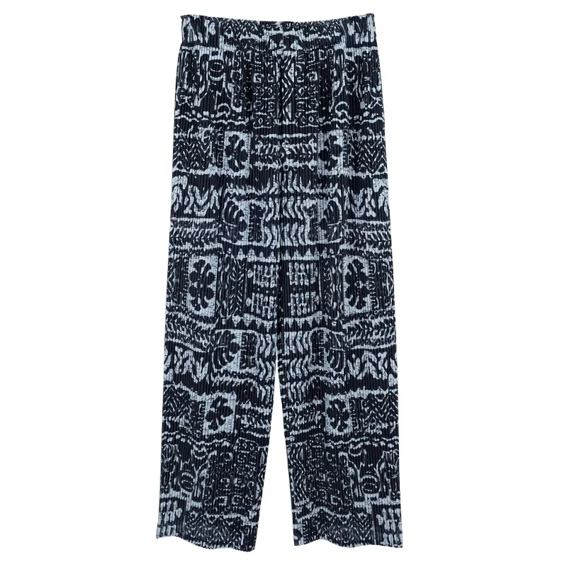 

Miyake Pleated Men’s Clothing Pants Japanese Style Straight Leg Printed Loose Casual Trousers Oversized Streetwear Pants for Men