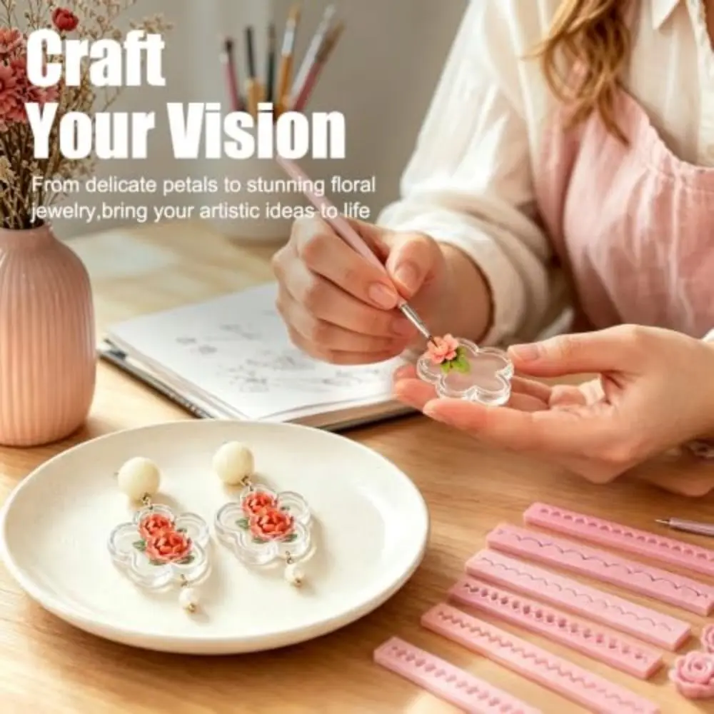 12pcs Precision Grooves Clay Flowers Maker Reusable Plastic Polymer Clay Flower Petal Line Cutter 3D Printed