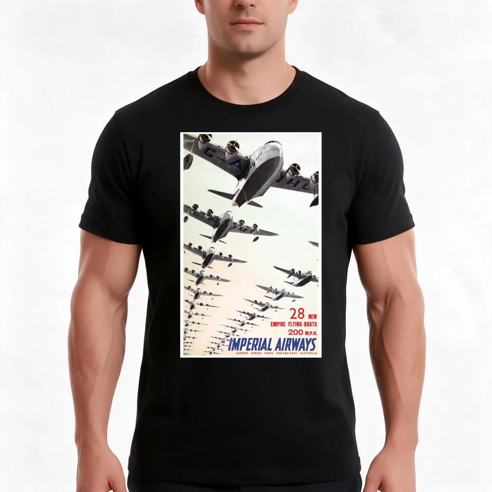 Imperial Airways UK Vintage Travel Poster Restored T-Shirt, Summer Casual Cotton Tee, Oversized Streetwear Tops, 100% Cotton