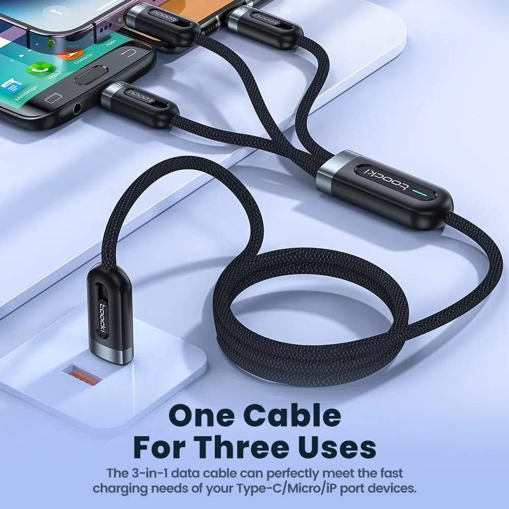 Toocki 6A 3in1 Fast Charging Cable USB Type C Type-C Mobile Phone Cable for iPhone X Xiaomi Oneplus Realme Poco USB Micro Cables image 2