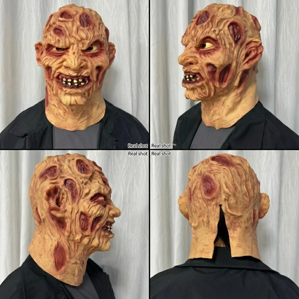 Freddy Style Nightmare Horror Mask Creepy Burn Face Full Head Latex Mask For Halloween Party Haunted House Prank Cosplay