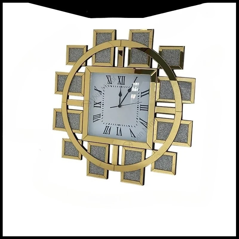 

Роскошный домашний декор для комнаты, модные золотые стеклянные настенные часы, дизайнерские уникальные хрустальные разбитые бриллианты, арабески, круглые 3d настенные часы