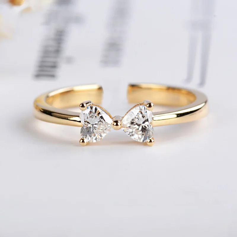 Fashion Austria Crystal Rings Gold Color Bow Ring Wedding Engagement Cubic Zirconia Bowknot Rings For Women