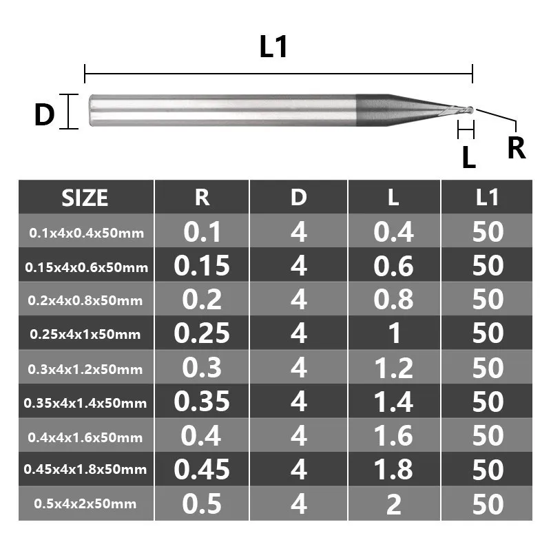XCAN 2 flüt kafalı matkap ucu End Mill R0.1-R0.5 mikro yönlendirici Bit 4mm Shank freze kesicisi CNC makinesi freze aracı karbür frezeler