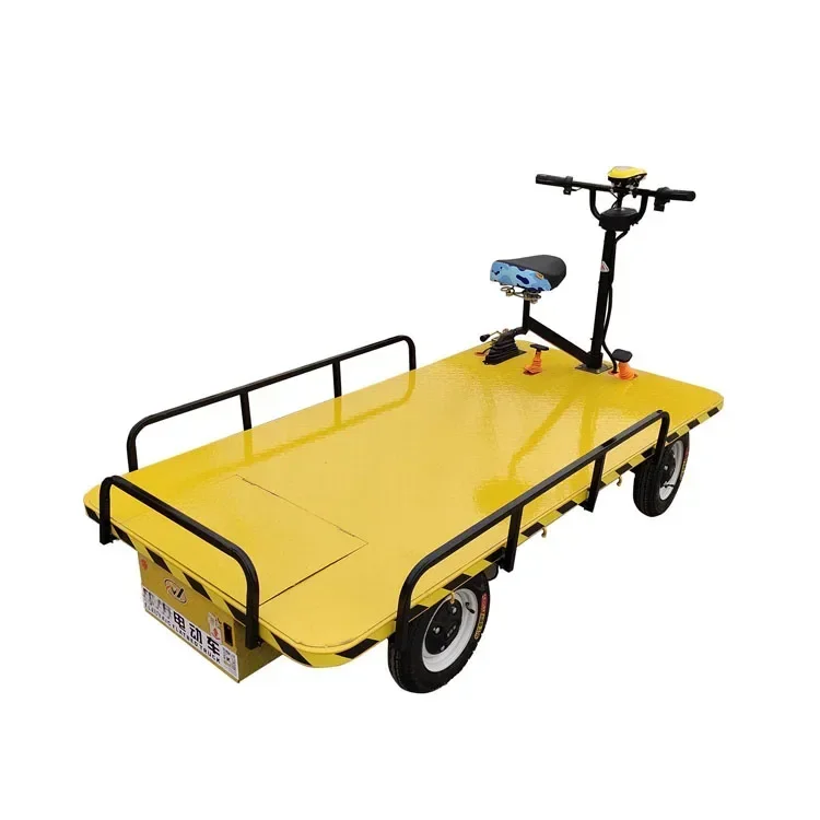 

Electric four-wheeled flatbed truck Logistics and warehousing pulling riding flatbed truck