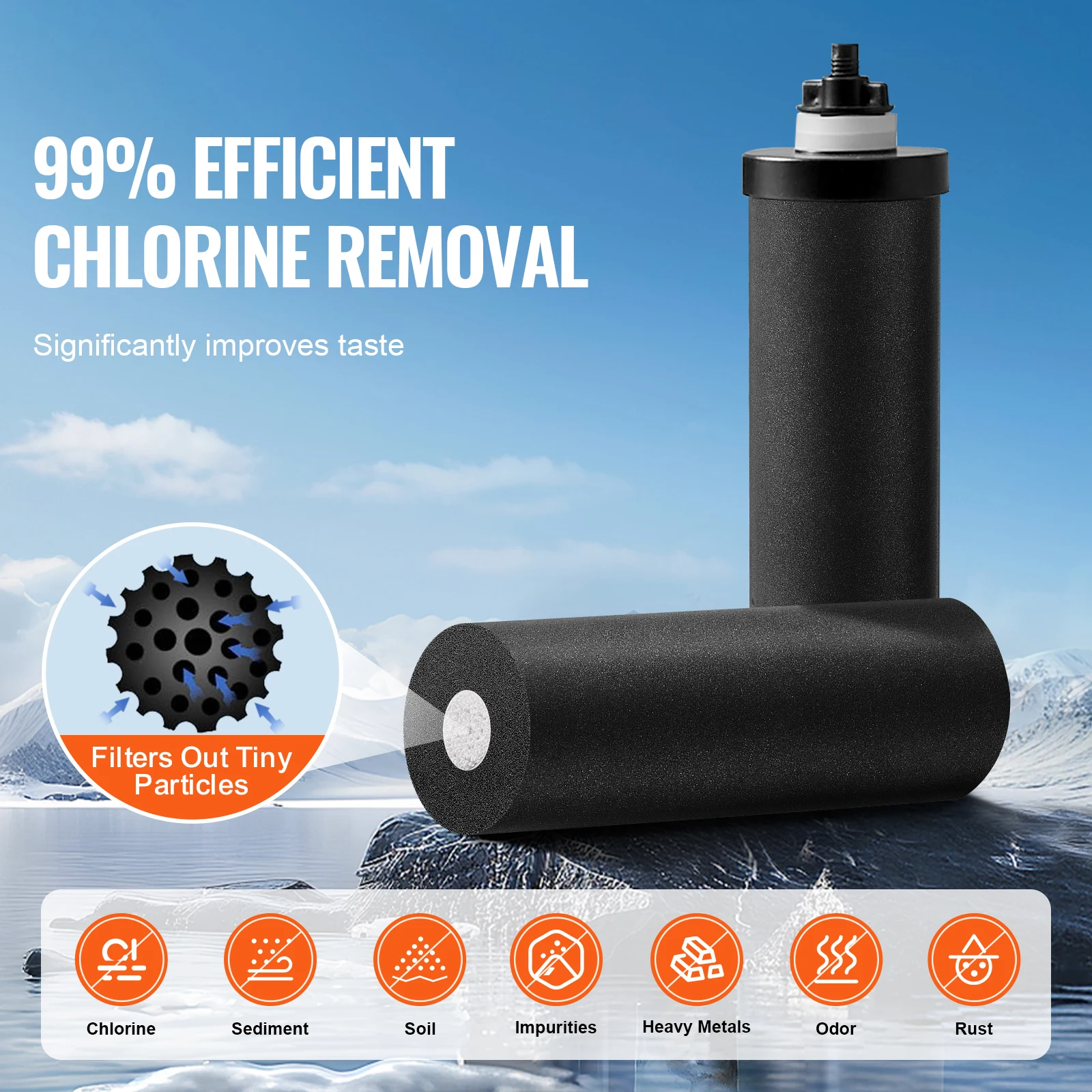 Gravity-fed Water Filter System, 1.5G 304 Stainless-Steel Countertop System, Reduces Lead and up to 99% of Chlorine, Featuring 2 Carbon Filters & Spigot, Water Filtration System