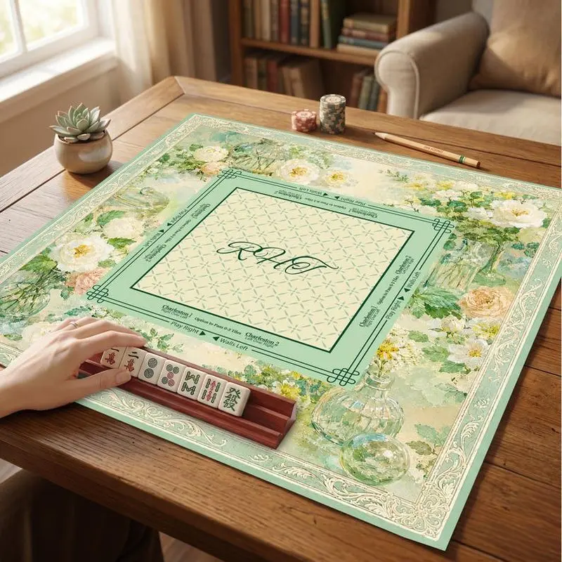 VIKAMA Oil Painting Rose Vase Mahjong Mat Zoned Silent Non Slip Pad For American Charleston Mahjong Poker Table Cover