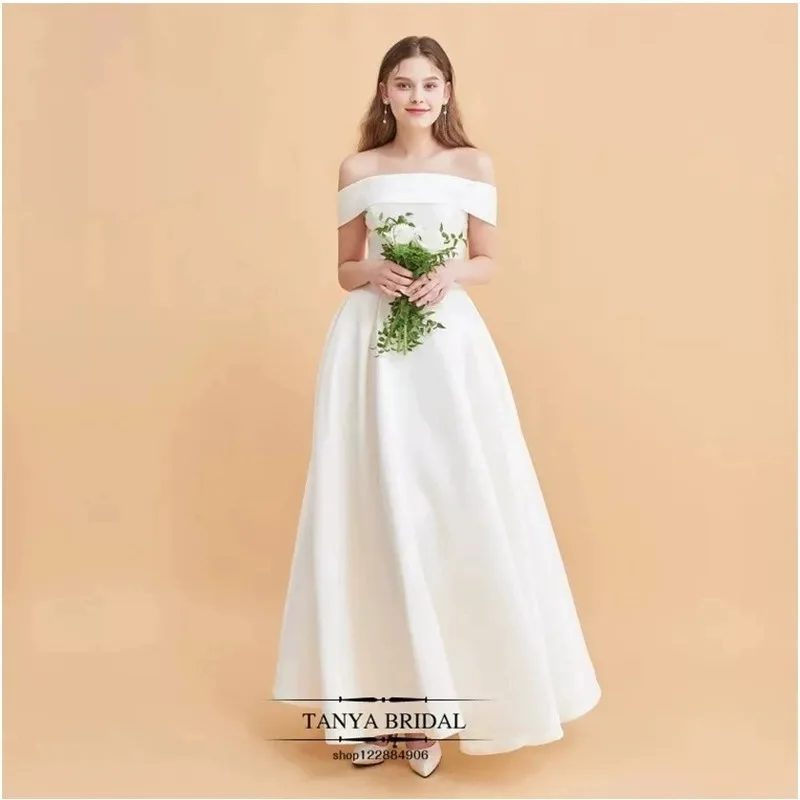 

GIYSILE Customized White Wedding Satin 2025 New Fashion One-shoulder Slim Female A-line Short Sleeves Formal Dress Women Elegant