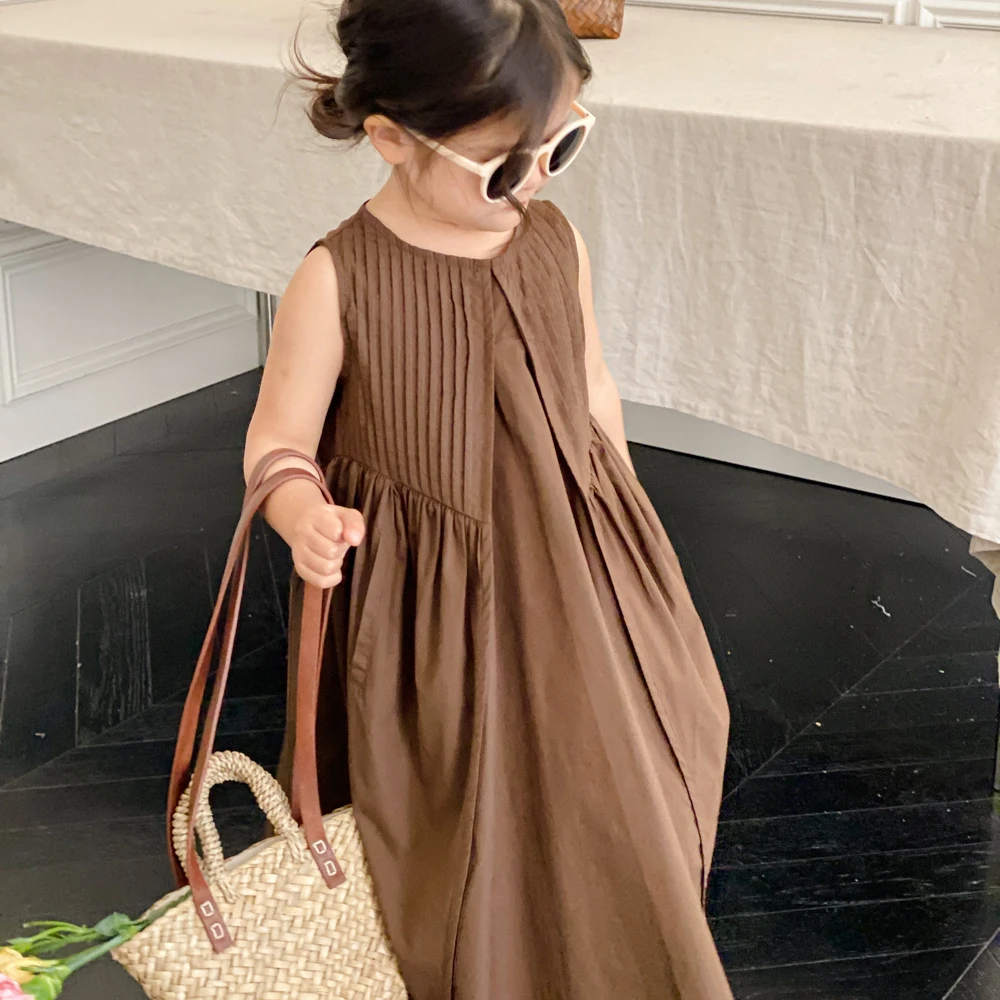 

Children's Dress 2023 Summer New Korean Fashion Sleeveless Girl's Dress 2-9Year Kid's Princess Dress