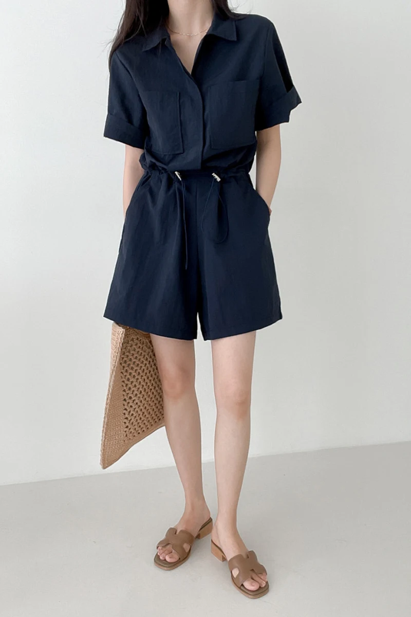 Retro Dstring Spodnie z wysokim stanem, z kołnierzykiem, codzienne, w stylu koreańskim, do pracy, modne, letnie, nowość