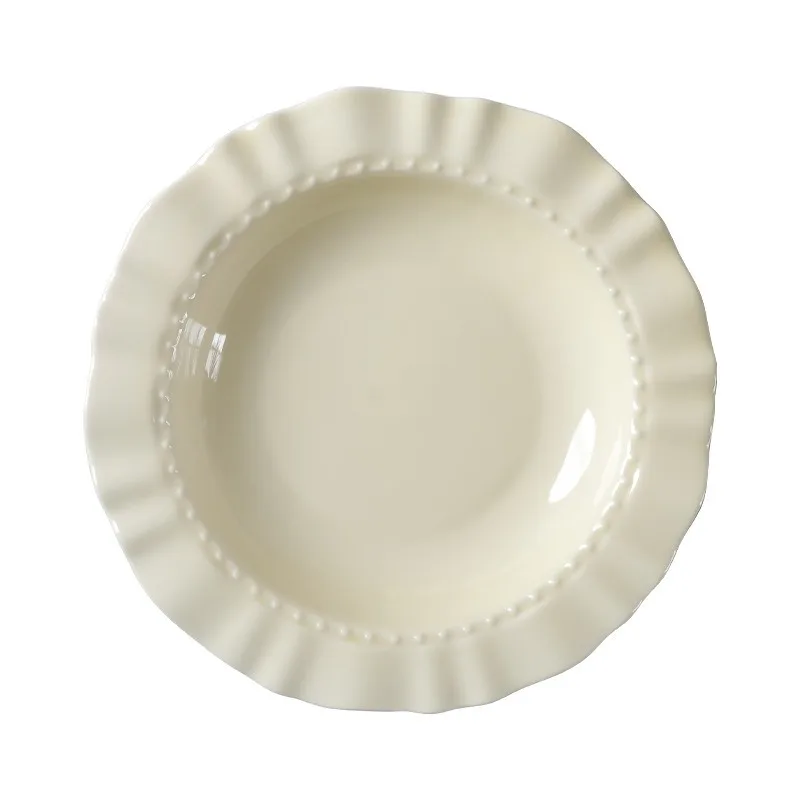 

Cream style cute high-value skirt plate salad fruit lace plate afternoon tea household tableware plate