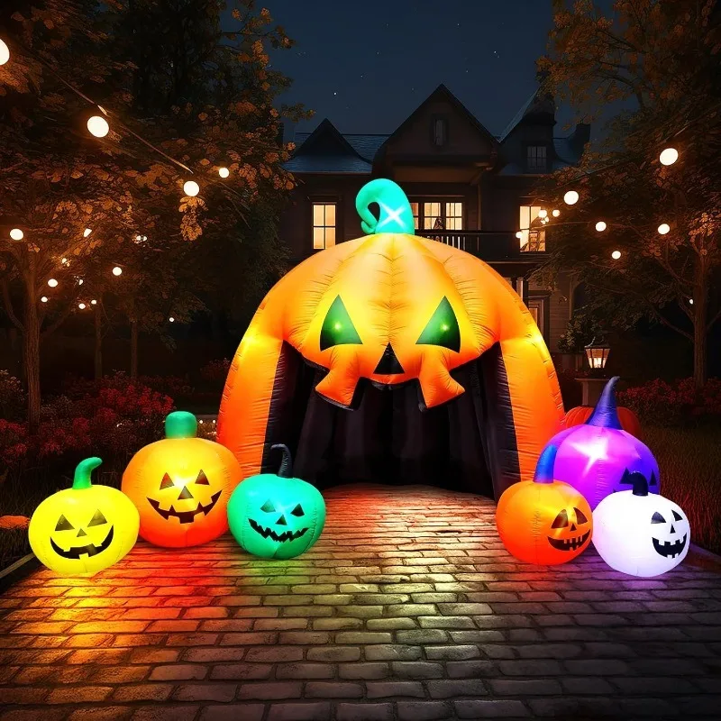 14.4FT Halloween Inflatables Outdoor Decorations – Giant Lighted Pumpkin House with LED Lights, Blow Up Yard Decor for Halloween